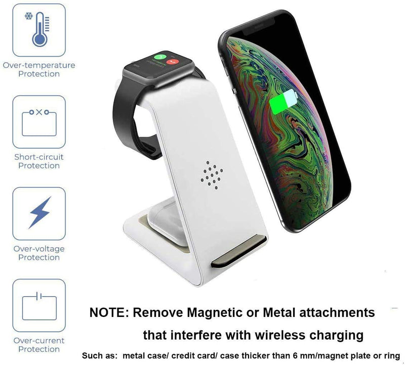 [Australia - AusPower] - Wireless Charger, 3 in 1 Qi Standard Fast Wireless Charging Station Charger Stand Dock for iPhone 13/13 Pro/13 Pro Max/12/12 Pro/12 Pro Max/11/X/8,Apple Watch Series 7/6/SE/5/4/3/2,AirPods 2/Pro/3 White 