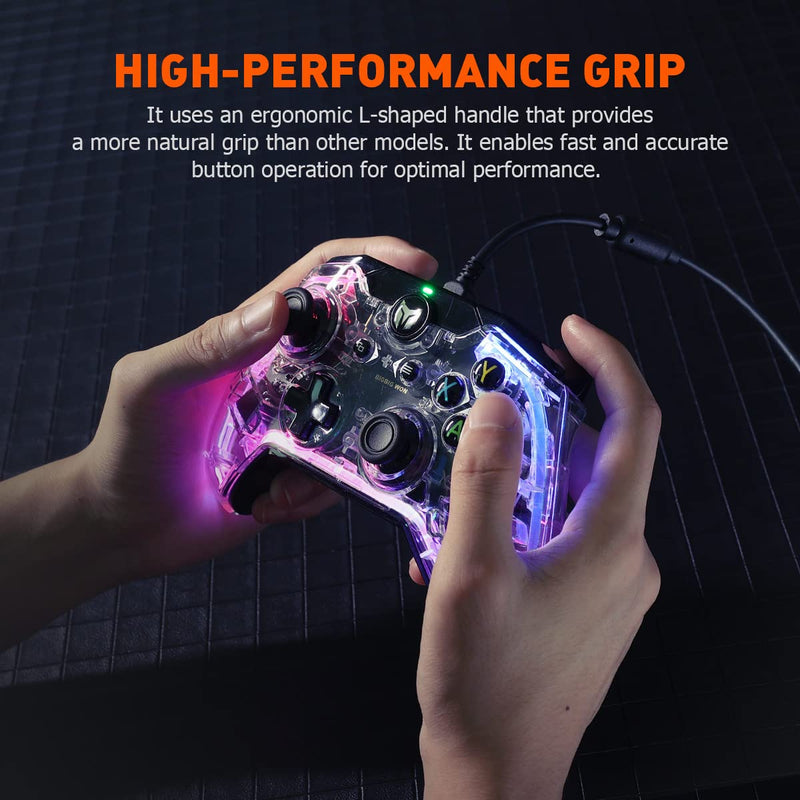 [Australia - AusPower] - Wired PC Controller, BIGBIG WON Rainbow Game Controller RGB Light, Motion Aim, Custom Buttons, Macro, Turbo, Dual Shock Wired Controller for Switch/Win10&11 Controller for PS5/PS4 via R90 Adapter-1pc 