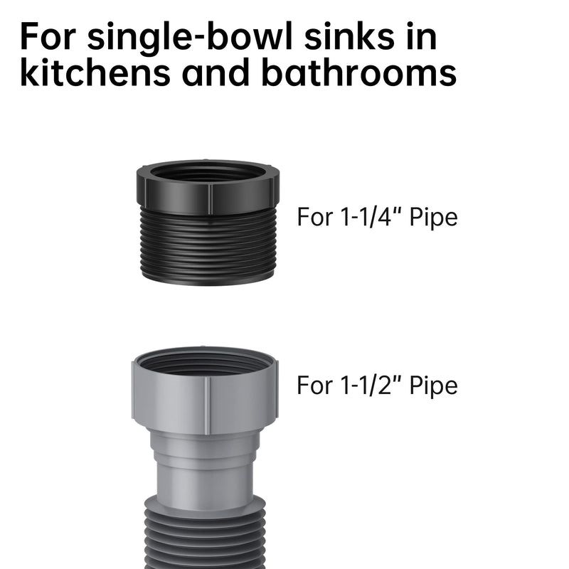 [Australia - AusPower] - SAINT NIEVE 2 Pack Expandable Flexible 1 1/2" or 1 1/4" P-Trap Pipe for Single Kitchen Sink, Drain Pipe Kit With Adapter Seal Ring, for Kitchen Sink Drainage and Garbage Disposal (Gray) 