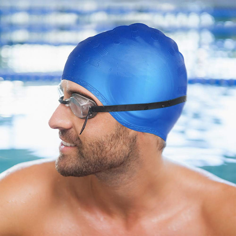 [Australia - AusPower] - Swim Cap for Long Hair 2 Pack Thicker Design Solid Silicone Waterproof Swimming Caps for Woman Adults and Men Black+Blue 