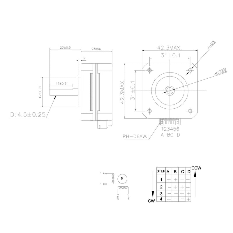 [Australia - AusPower] - [3pcs of Pack] Nema 17 Stepper Motor,42x23mm 42BYGH Motor 4-Lead Wire 130mN.m 1.5A with 1M Cable for CNC,3D Printer 42x23mm,17HS4023 Black 3 