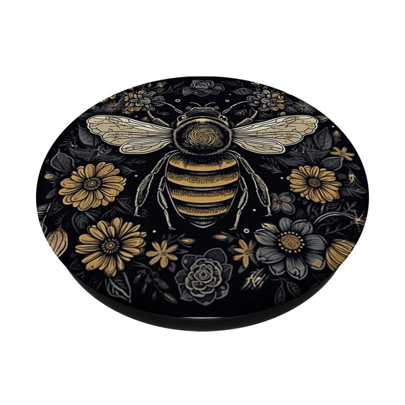 [Australia - AusPower] - Bee Honeybee Bumblebee Flowers Boho Graphic PopSockets Swappable PopGrip Black 