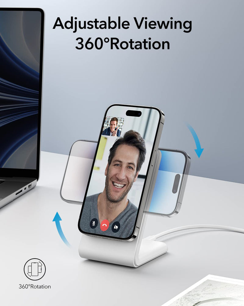 [Australia - AusPower] - Meifigno Magnetic Wireless Charger for iPhone 14/13/12 Series, Fast Charging with PD3.0 20W USB-C Adapter & Charging Cable MagSafe Charger Stand for iPhone 14 13 12 Pro Max Plus Mini, White 