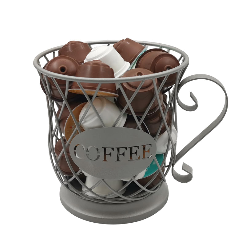 [Australia - AusPower] - MFBJXC Coffee Pods Storage Basket, Coffee Pod Capsule Storage Holder for 35 K Cup Organizer, Coffee Basket Decor for Coffee Bar Countertop-Sliver Sliver 