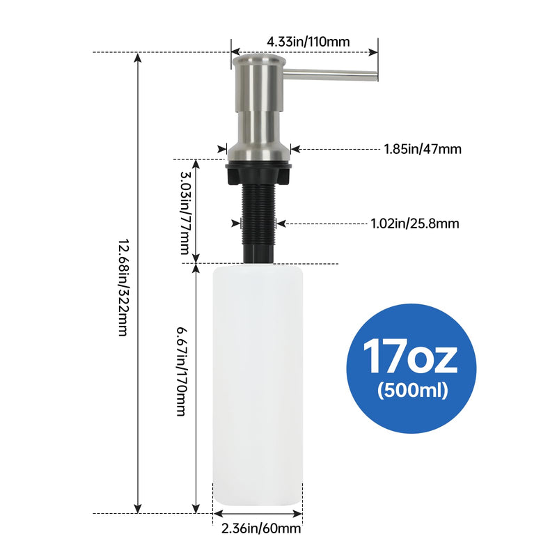 [Australia - AusPower] - TNDIRUL Brushed Nickel Soap Dispenser for Kitchen Sink Counter Dispenser 17 OZ Bottle Built in Refill from The Top 