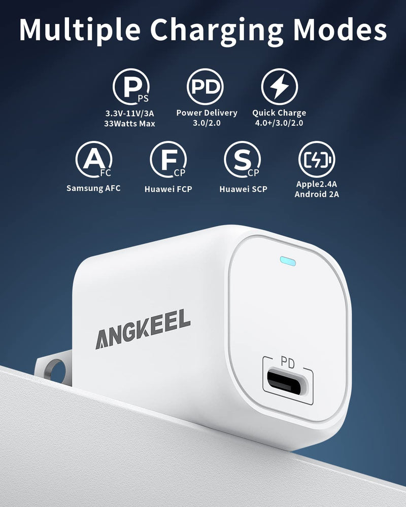 [Australia - AusPower] - Angkeel 33W USB C Charger PD 3.0 Super Fast Charging Block GaN Wall Charger Plug Quick Charge C Port Power Adapter for iPhone 13 Pro Max/12/11/XS, Galaxy S21 Ultra/S20, Pixel 6, MacBook Air, iPad Mini 
