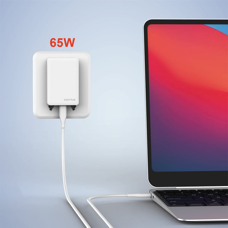 [Australia - AusPower] - EXCITRUS Ultra Slim Laptop USB C Fast Charger 65W, USB C Power Adapter for MacBook Pro, PD 3.0 GaN Wall Charger with 4 ft USB C Cable for Chromebook, iPad Pro, ideapad, Spectre, Elitebook, Thinkpad 
