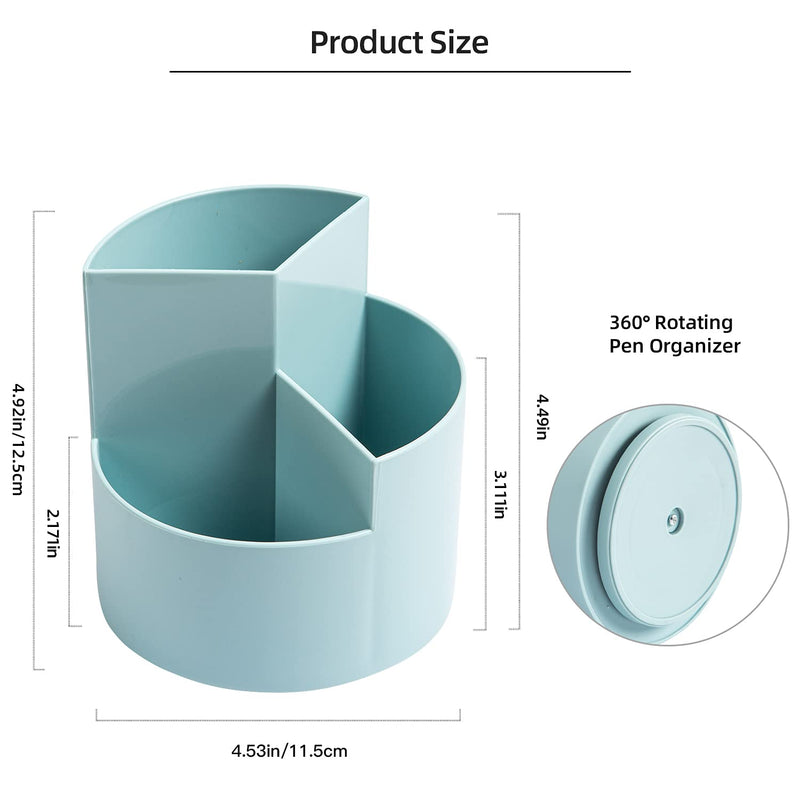 [Australia - AusPower] - Desk Pencil Pen Holder, 3 Slots 360-Degree Spinning Pencil Pen Desk Organizers, Desktop Storage Pen Organizers Stationery Supplies, Cute Pencil Cup Pot for Office, School, Art Supply, Kids - Blue 
