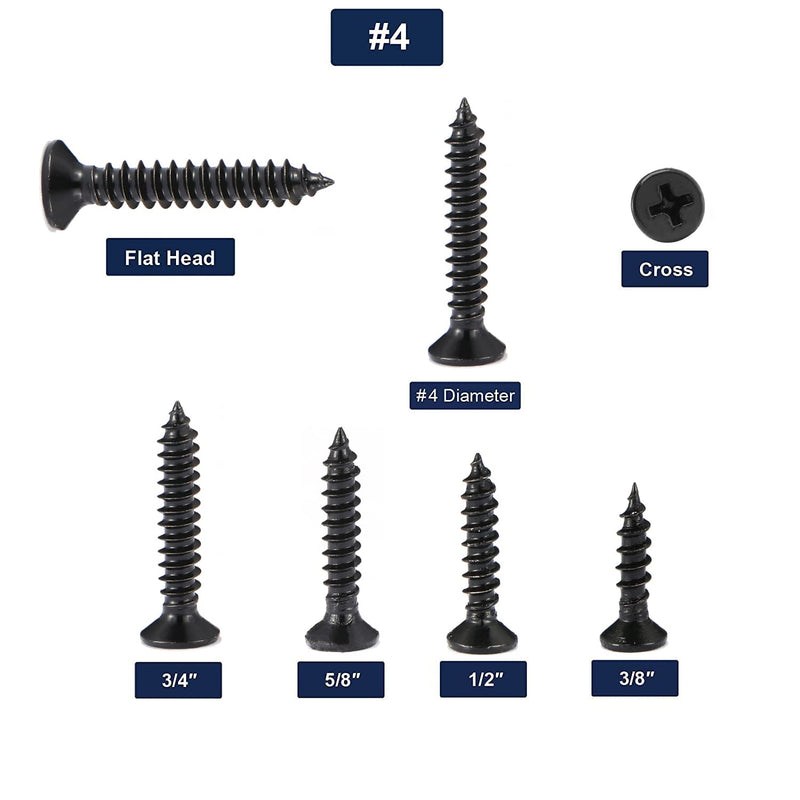 [Australia - AusPower] - #4 x 1/2" Wood Screw 100Pcs 18-8 (304) Stainless Steel Screws Flat Head Phillips Fast Self Tapping Drywall Screws Black Oxide by SG TZH #4 x 1/2" 