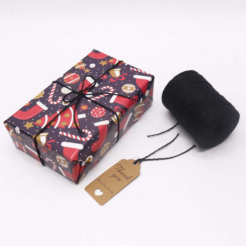 [Australia - AusPower] - Vivifying 656 Feet Black Jute Twine, Natural 2mm Jute Cord for Crafts, Halloween Wrapping, Garden (Black) 656Feet 