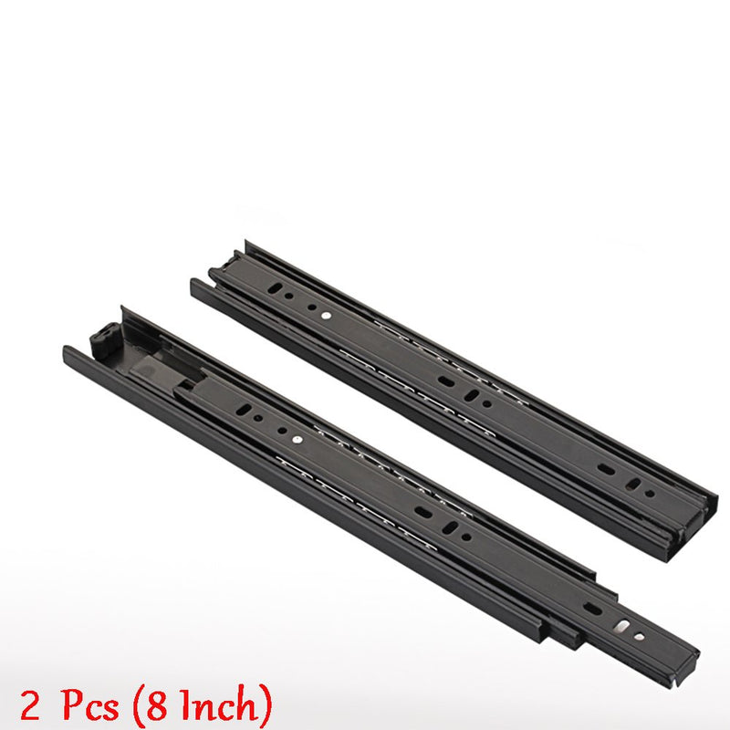 [Australia - AusPower] - 2 Pcs Black Furniture Length Ball Bearing Telescopic Drawer Slides (8 Inch) 8 Inch 