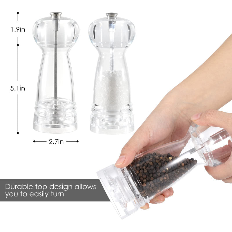 [Australia - AusPower] - Vzaahu Clear Acrylic Salt and Pepper Grinder Set of 2 Refillable Sea Salt Pepper Grinder Kitchen Pepper Shaker for Sea Salt Adjustable Coarseness Ceramic Grinder 