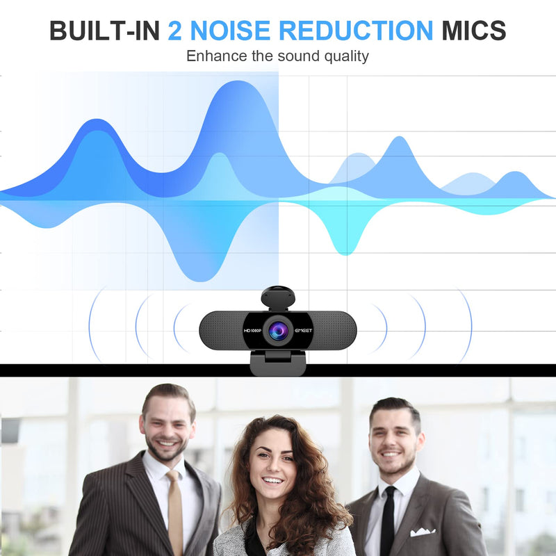 [Australia - AusPower] - 1080P Webcam with Microphone, eMeet C960 Web Camera, 2 Mics Streaming Webcam with Privacy Cover, 90°View Computer Camera, Plug&Play USB Webcam for Calls/Conference, Zoom/Skype/YouTube, Laptop/Desktop 