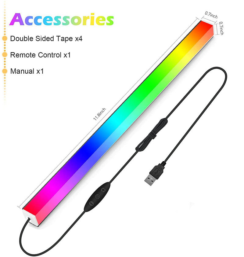 [Australia - AusPower] - Airgoo Addressable RGB Light Bar, 0.98ft 30LEDs WS2812B RGBIC Rainbow Ambient Gaming Lights, Ambiance Backlights with Remote Controller, USB Powered, for Gaming, PC Setup, Desk Stand, Room Decoration Argb Neon Strip, 30 Leds, Remote Control 