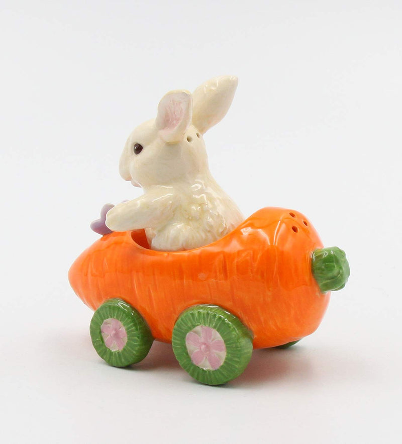 [Australia - AusPower] - Cosmos Gifts Fine Ceramic Bunny Rabbit on Carrot Cart Salt & Pepper Shakers, 4 1/4" L Salt and Pepper Set, Multicolored 