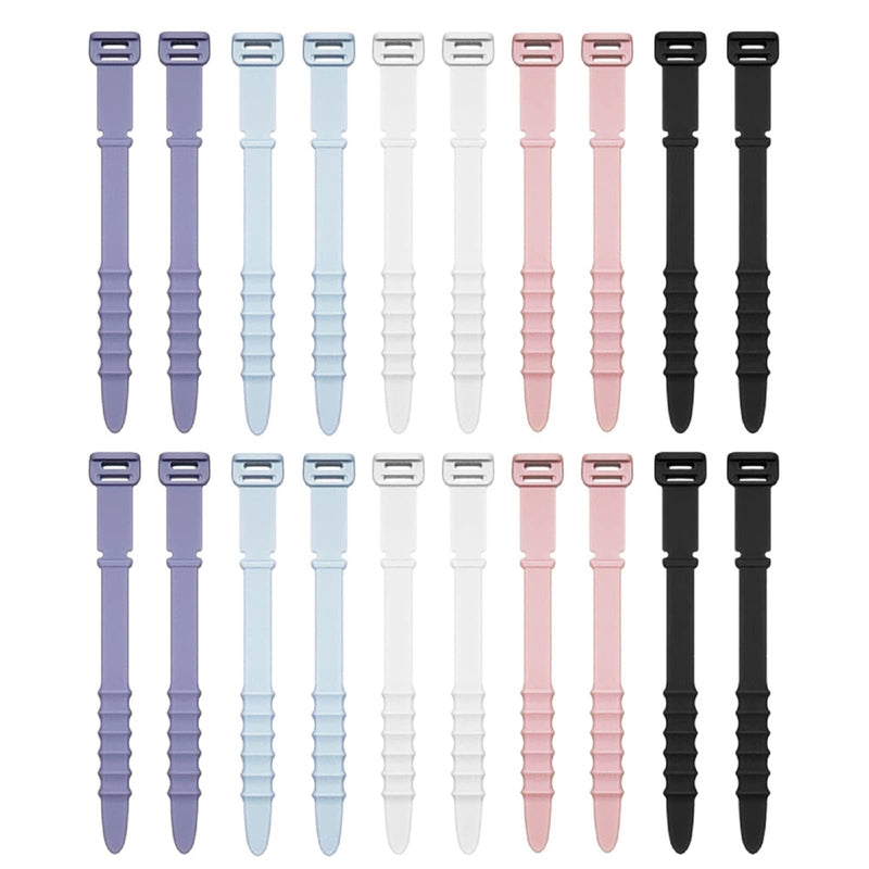[Australia - AusPower] - Silicone Zip Ties, Reusable Zip Ties, 20pcs Rubber Cable Ties Straps for Wire Management, Elastic Cable Organizer for Home Office Table Desk. 4.5 Cord Ties in White, Black, Pink, Purple and Blue 