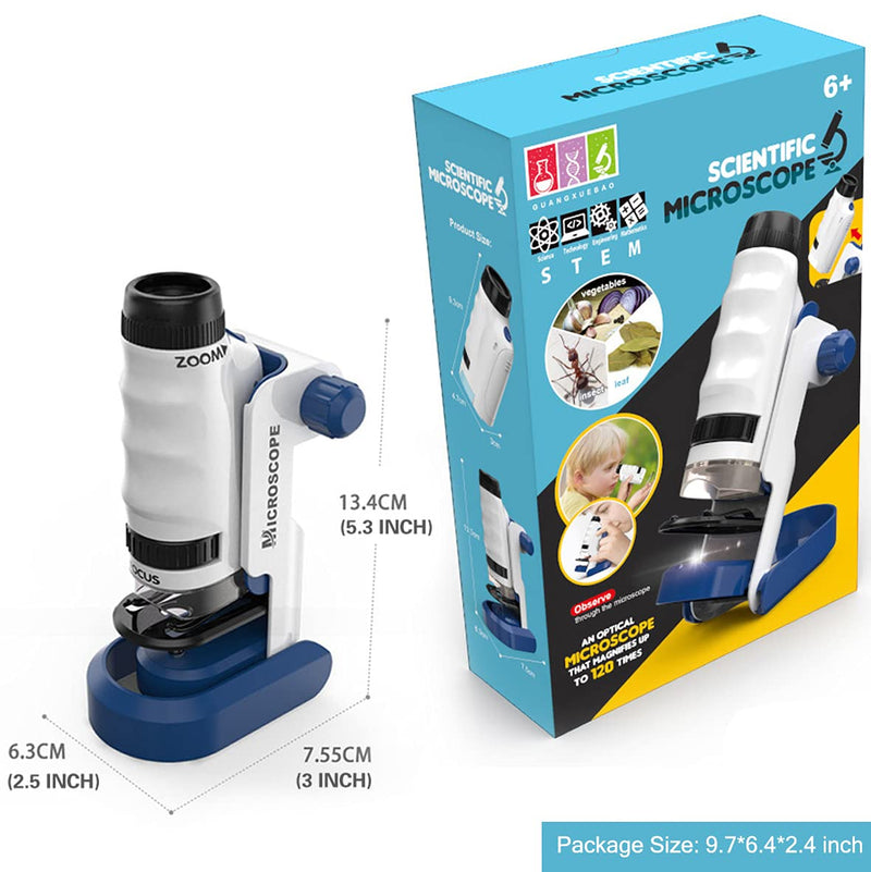 [Australia - AusPower] - Pocket Microscope, Mini Portable Handheld Micro with Removable Base,Preschool Learning Science STEM Kit & Toy, Phone Holder,Scientific Microscope for Adult & Kid, 60x-120x 