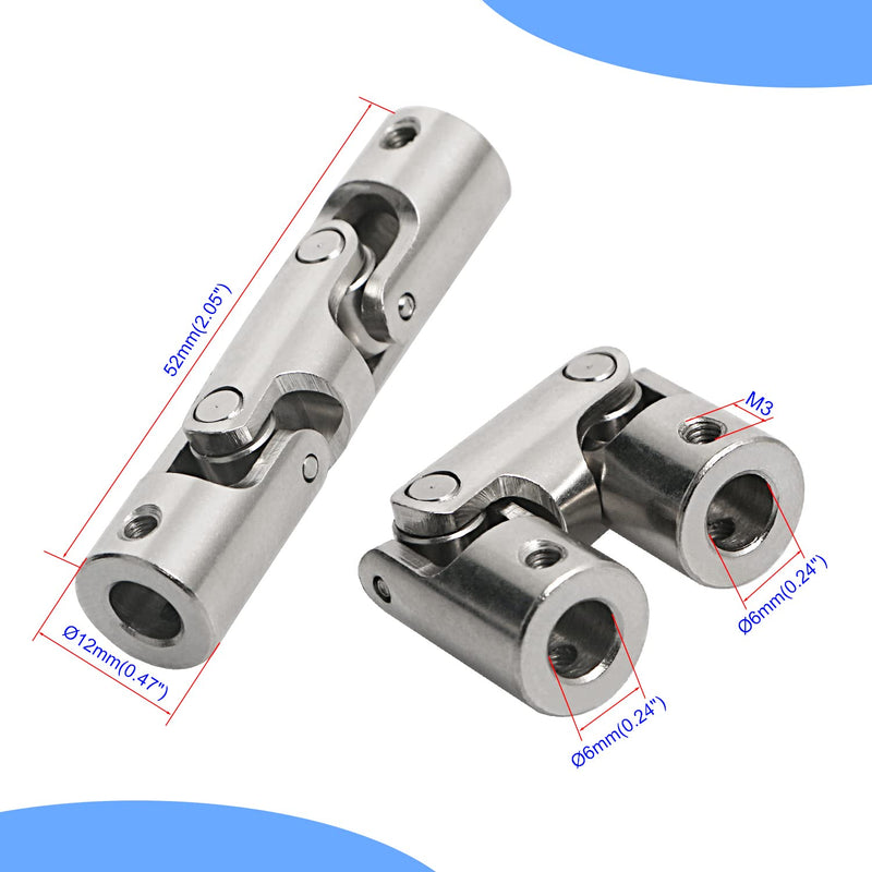 [Australia - AusPower] - Aopin 6mm to 6mm Rotatable Universal Joint Coupling Shaft Stepper Motor, Length 52mm / 2.05", Coupler Connector with Screw for 3D Printer, RC Robot, Car Boat Shaft, DIY Encoder, CNC Machine 2 Pcs 2pcs 