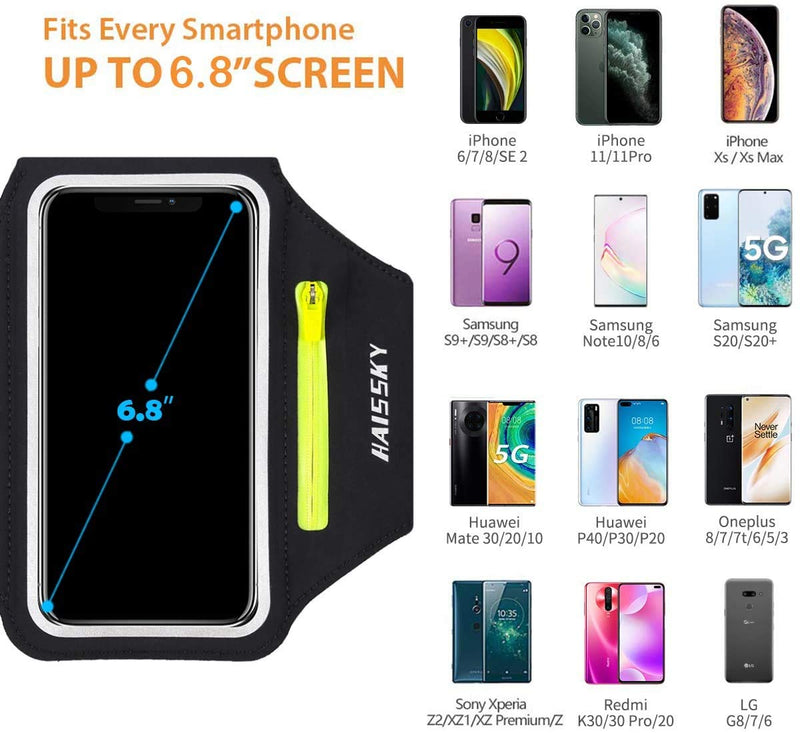 [Australia - AusPower] - Cell Phone Running Armband with Airpods Zipper Pocket Armband Case Running Holder for iPhone 12 Pro Max/12 Pro /11 Pro Max/11/11Pro/XR/XS,Galaxy S20 S10 S9 Plus,Sweatproof Arm Band with Card/Key Bag Black(Upgraded Version,6.8") 