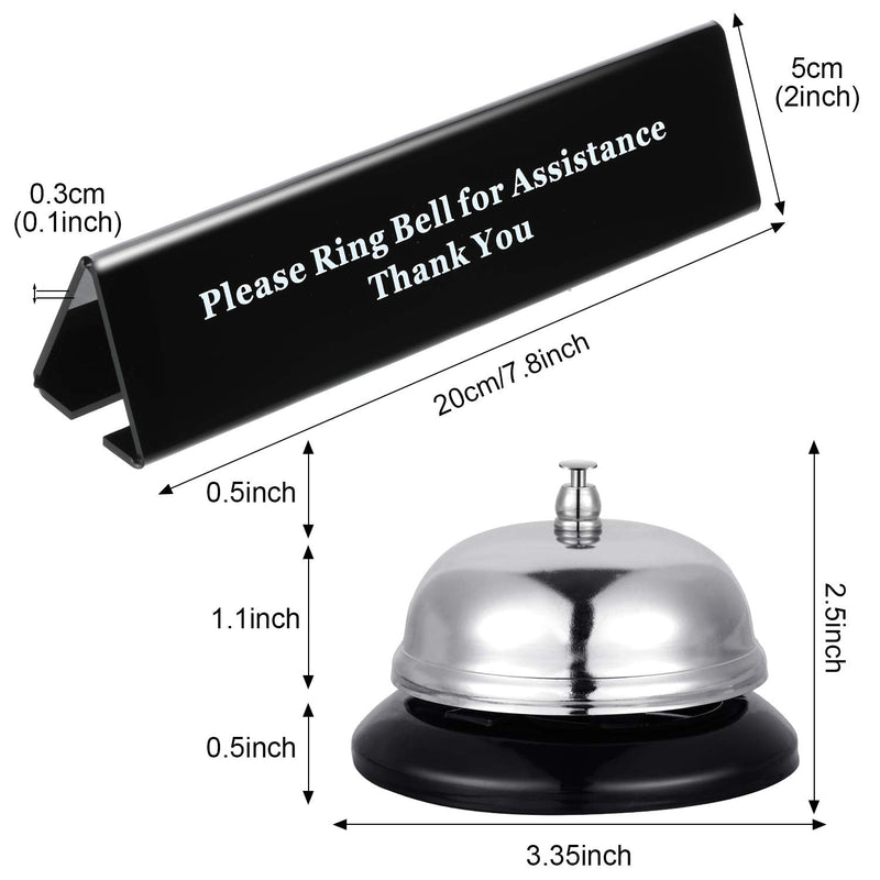 [Australia - AusPower] - Desk Service Dinner Bell Metal Construction Call Bell and Double-Side No Receptionist Sign Please Ring Bell Sign for Service Assistance for Hotels Schools Restaurants Reception Areas (Sliver Bell) Sliver Bell 