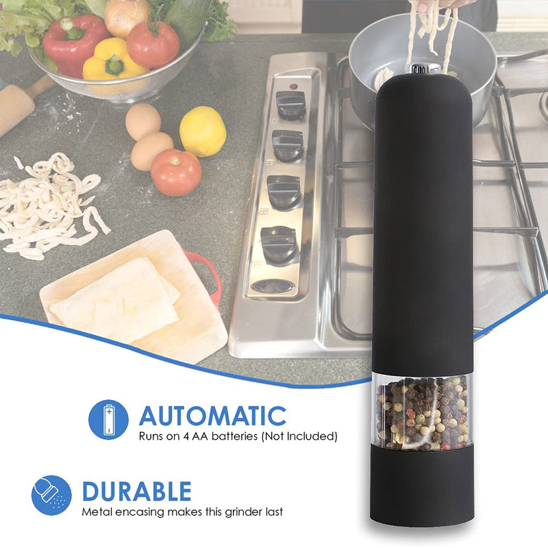 [Australia - AusPower] - Michael Graves Design Automatic Pepper Grinder (Black) | Clear Window for Refilling | Twist Top to Adjust Grinding Size | Metal Encasing | Uses 4 AA Batteries (Not included) 