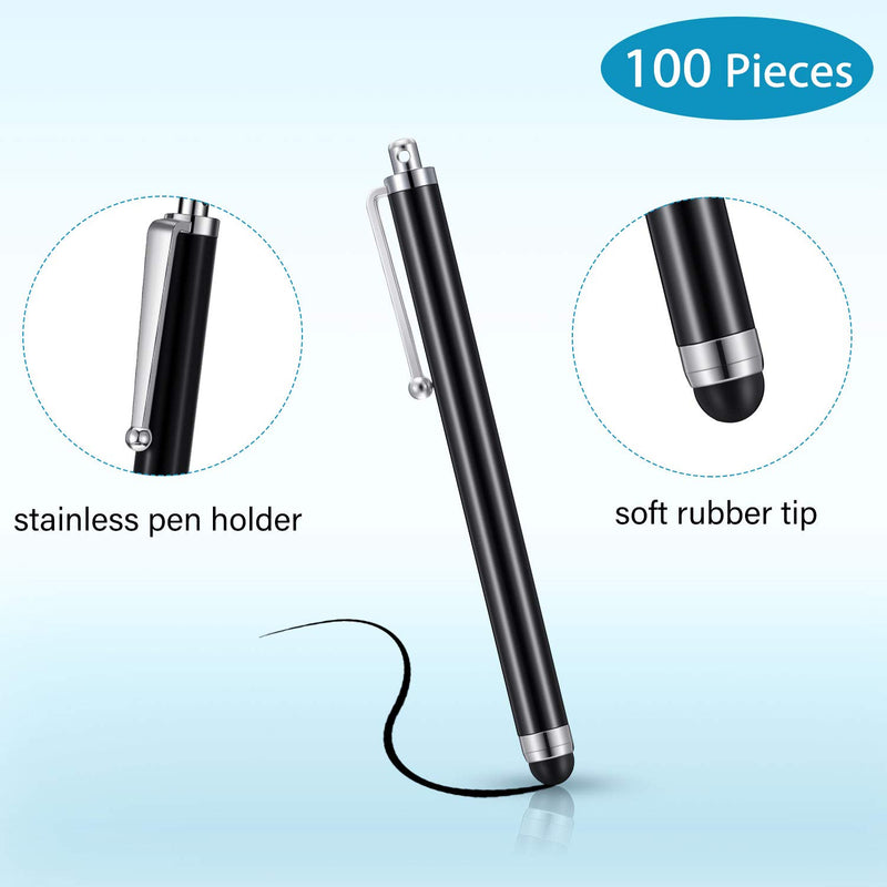 [Australia - AusPower] - Stylus Pen Set of 100 Universal Capacitive Stylus Compatible with Samsung, Tablet, Most Devices with Capacitive Touch Screen (Black) Black 