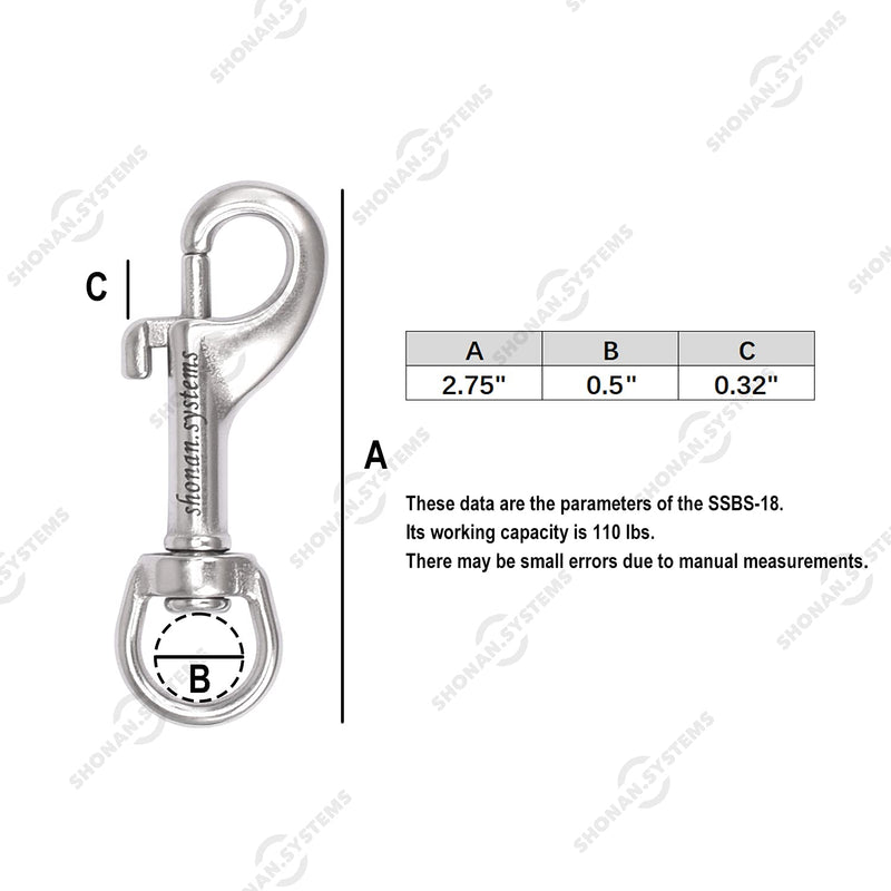 [Australia - AusPower] - SHONAN 2.75 Inch Swivel Eye Snap Hook, 2 Pack Single Ended Snap Clips Marine Grade Stainless Steel 316 Clips for Diving/Keychain/Dog Leash/Camera Strap/Clothesline 2.75 Inch, 2 Pack, Single Ended 