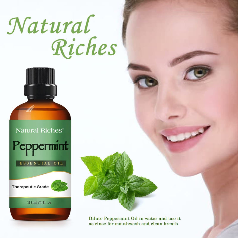 [Australia - AusPower] - Natural Riches Pure Peppermint, Essential Oil, Aromatherapy Diffuser Therapeutic Grade Mentha Arvensis - Cooling Smell Fresh Mint Oil & Menthol 4 fl oz. 