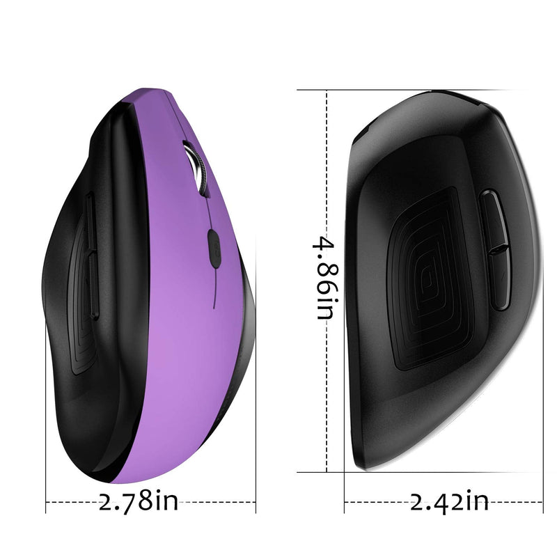 [Australia - AusPower] - Memzuoix Ergonomic Mouse Wireless, 2.4G Optical Cordless Mice with 800 / 1200 /1600 DPI, Vertical Computer Wireless Mouse for Laptop, Mac, PC, Desktop (for Right Hand, Large), Purple 