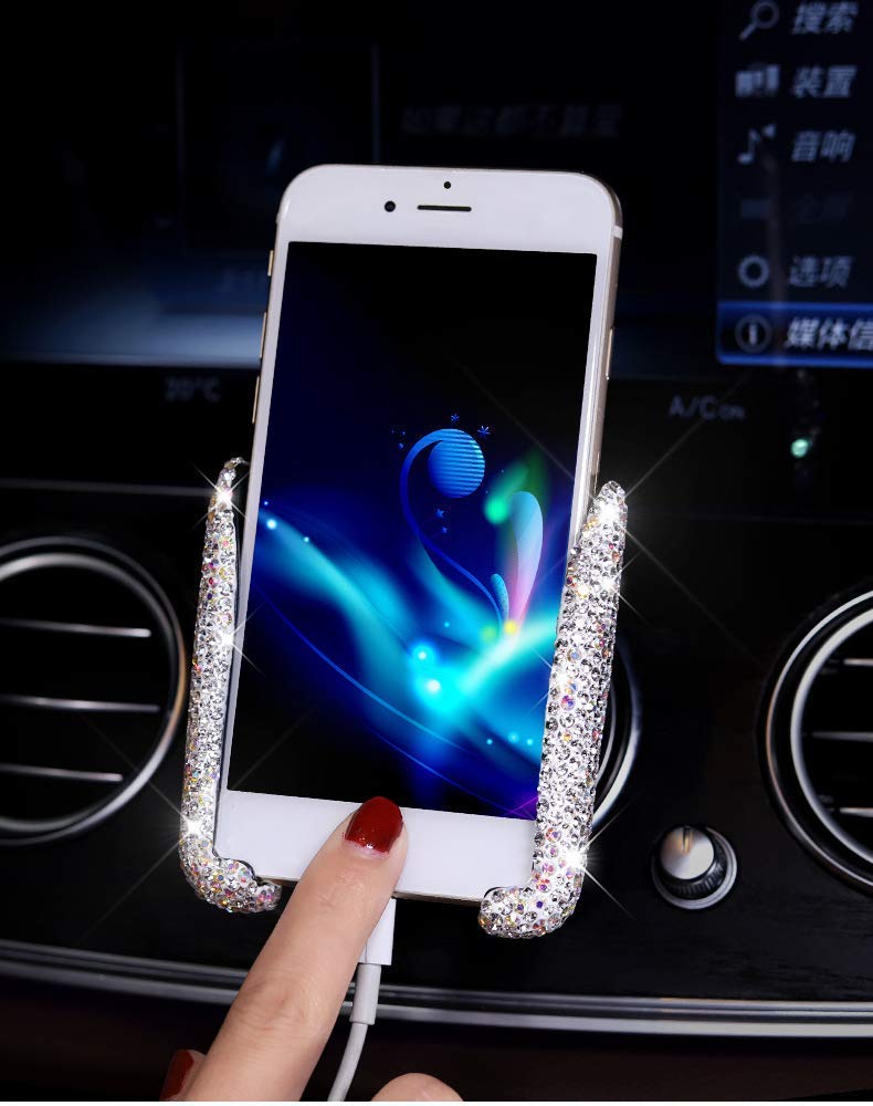 [Australia - AusPower] - SUNCARACCL Bling Car Phone Holder Mini Car Dash Air Vent Automatic Phone Mount Universal 360°Adjustable Crystal Auto Car Stand Phone Holder Car Accessories for Women and Girls (White) White 