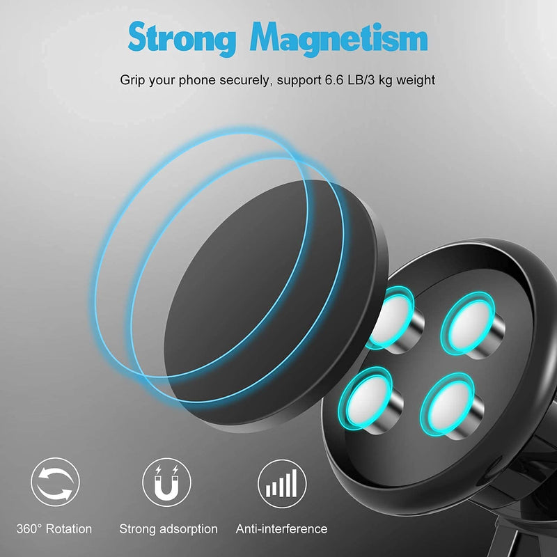 [Australia - AusPower] - Magnetic Phone Car Mount with 6 Powerful Rare-Earth Magnets, Durable Aluminium Alloy Structure, Super Sticky Suction Cup, Cell Phone Holder for Car Dashboard Windshield for All Phone 