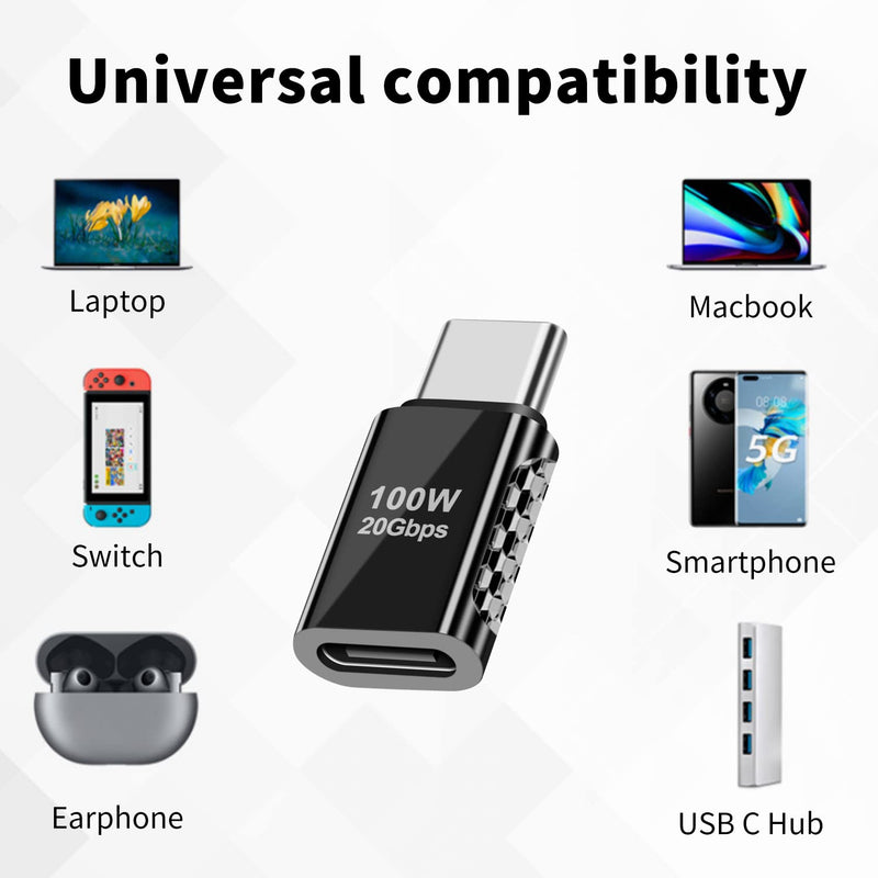 [Australia - AusPower] - Duttek USB C Adapter 20Gbps, USB C Extension Adapter Male to Female, USB C Extender Adapter Support PD 100W Charge & Data Transfer for MacBook Pro, Laptop and USB-C Devices (2 Pack) USB C male to female adapter 20Gbps 