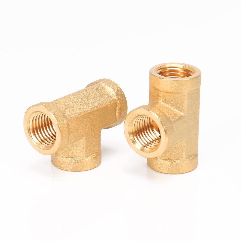 [Australia - AusPower] - BathAce Solid Brass Tee Fitting, Heavy Duty Threaded Pipe T Adapter Fitting Metal Connectors,2 Pack (1/4 NPT Female x 1/4 NPT Female x 1/4 NPT Male) 1/4 NPT Female x 1/4 NPT Female x 1/4 NPT Male 