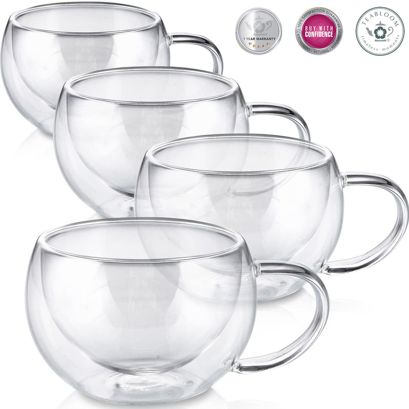 [Australia - AusPower] - Teabloom Modern Classic Insulated Cups – 6 oz / 200 ml – Set of 4 Double Walled Glass Cups for Tea or Coffee 4 Count (Pack of 1) 
