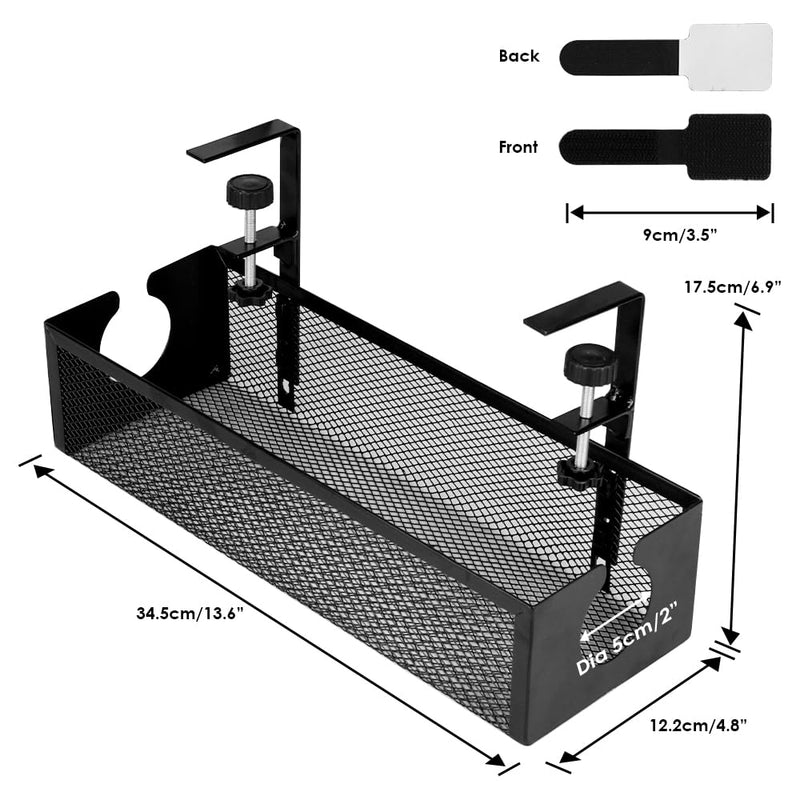 [Australia - AusPower] - Baskiss Under Desk Cable Management Tray No Drill, 13.6" Metal Mesh Cable Management Basket Under Desk with Clamp Mount, Desk Wire Management and Cord Organizer for Home Office Standing Desk 