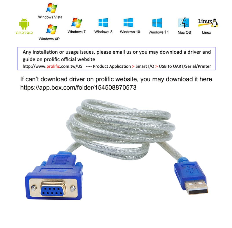 [Australia - AusPower] - DTECH 6 Feet USB to RS232 DB9 Female Serial Adapter Cable Windows 11 10 8 7 Mac Linux Serial to USB 2.0 (PL2303 Chip) 6ft RS233 cable 