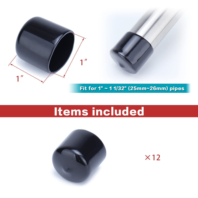 [Australia - AusPower] - Muzata 12Pack Round Vinyl End Caps 1 inch PVC Flexible Protector, Soft Rubber Cover for Furniture Foot Post Pipe Tube, M019 1" 12 