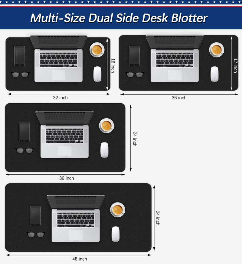 [Australia - AusPower] - Dual-Sided Desk Mat PU Leather Blotter Pad for Desktop on Top of Office Computer Laptop Writing Gaming Décor Accessories Table Topper Protector Under Keyboard Mousepad Pads Waterproof 24X36 Inch Black 24" X 36" Inch Black/Black 