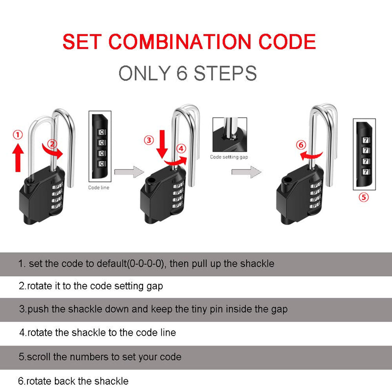 [Australia - AusPower] - Disecu 2.5 Inch Long Shackle Combination Lock 4 Digit Outdoor Waterproof Padlock for School Locker, Gym Locker, Hasp Cabinet, Gate, Fence, Toolbox (Black, 2 Pack) Black 