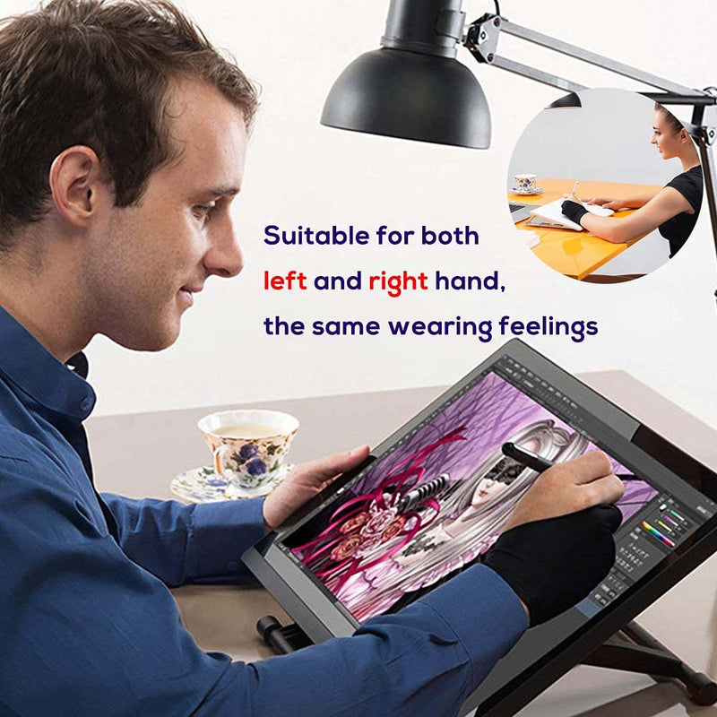 [Australia - AusPower] - Timebetter Artist Drawing Glove, Digital Art Glove for Tablet iPad, Palm Rejection, Two Open Finger, Fit Left Right Hand - L, Pack of 2 2 Finger, Tip Open 
