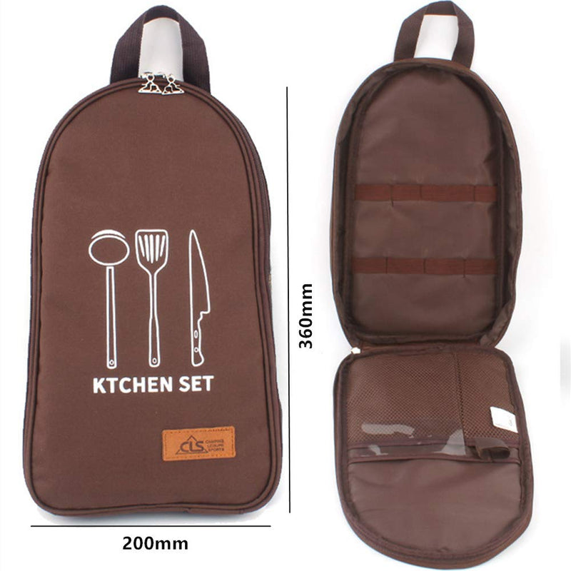 [Australia - AusPower] - NatSumeBasics Camping Travel Cooking Utensils Organizer Travel Bag Portable Pouch for BBQ Camp Cookware Kitchen Kit Only 1pc Brown Bag 