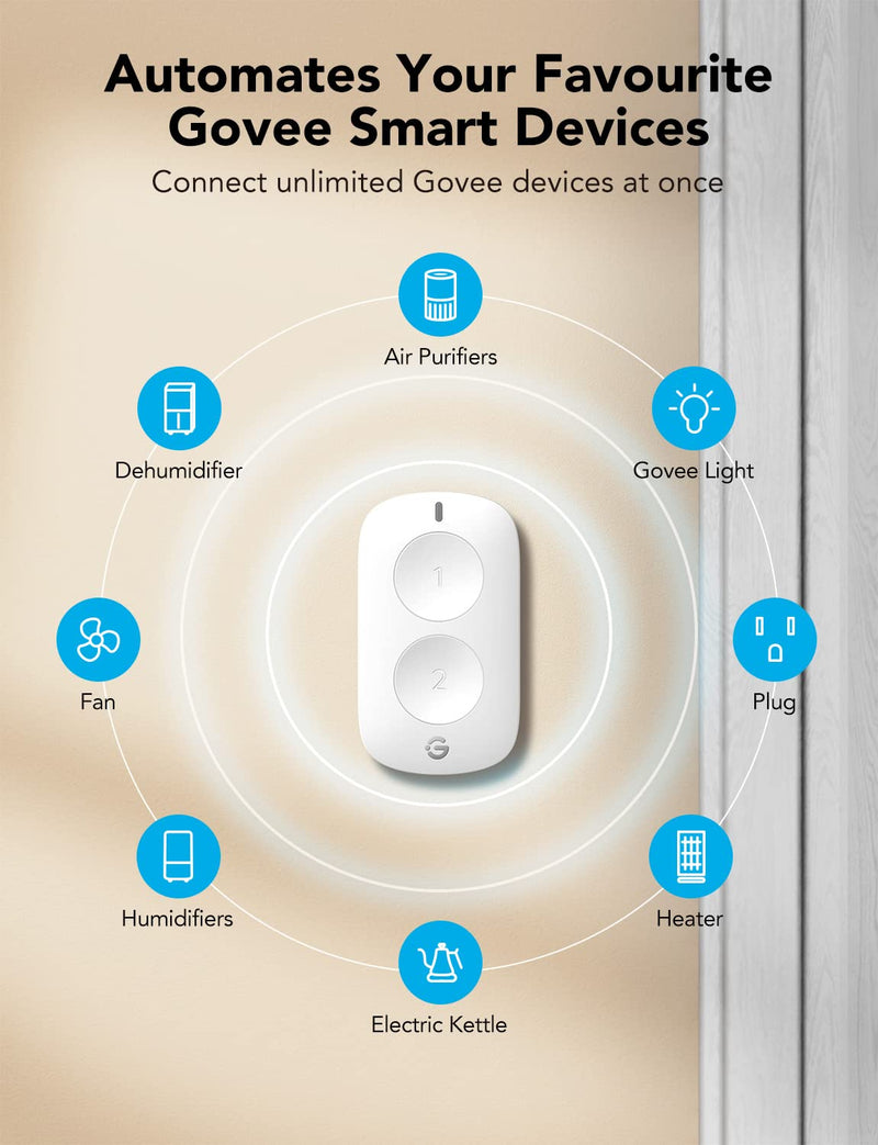[Australia - AusPower] - Govee Life Smart Mini Double Button Switch, Group Control Unlimited Devices, Versatile Wireless Control Button, Battery Powered, Supports Most Govee Smart Products 