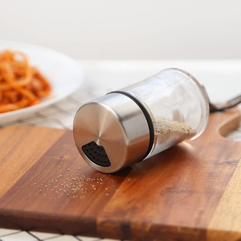 [Australia - AusPower] - Premium Salt and Pepper Shakers with Adjustable Pour Holes - Set of 2 - Elegant Stainless Steel and Glass - Perfect Spice Dispenser Set for Your Delicious Meals 