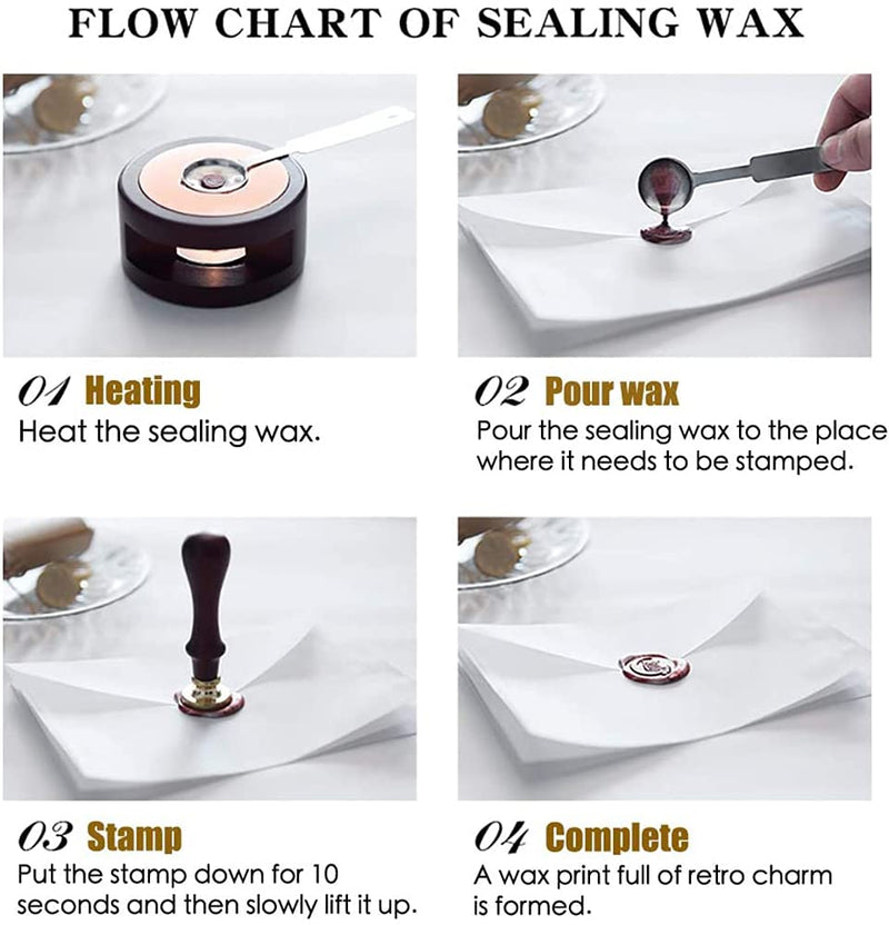 [Australia - AusPower] - Wax Seal Stamp Gift Box Set, 6 Pcs Blessing Series Sealing Wax Stamps Copper Seals 1 Wooden Hilt, Wax Stamp Kit for Cards Envelopes, Gift Packaging (Phrases Series) Phrases Series 