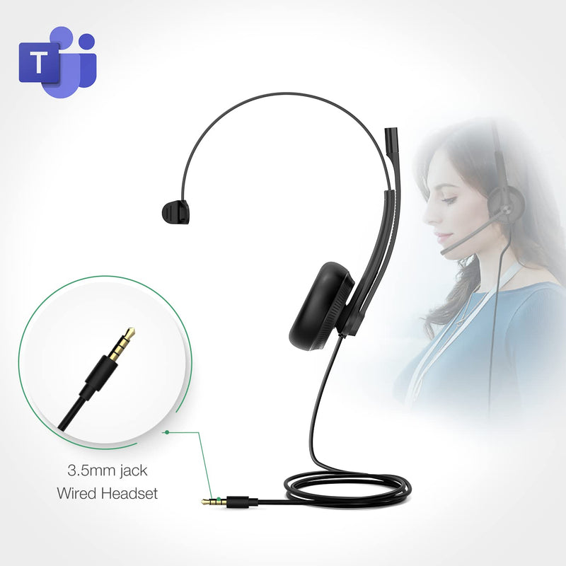 [Australia - AusPower] - Yealink Headset with Microphone 3.5mm Headphone with Mic for PC Computer Laptop Phones Teams Certified Work Office Headset Mono 