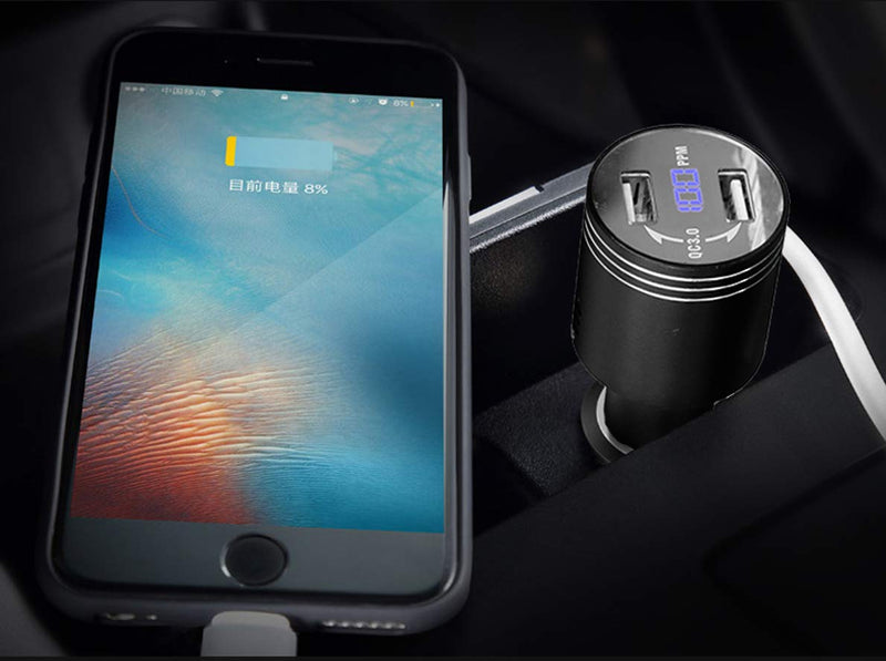 [Australia - AusPower] - Multi-Function Car Carbon Monoxide Detector, Fast Car Charger, Quick Charge 3.0 Adapter with Dual QC3.0 USB Ports, CO Alarm Detector in Car with LCD Digital Display(Black) 