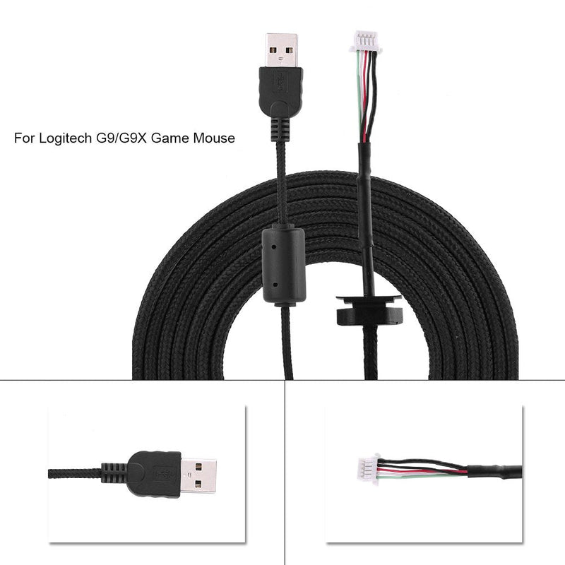 [Australia - AusPower] - Richer-R USB Mouse Cable,2meters USB Mouse Extension Line Wire Cable Replacement Repair Accessory For Logitech G9/G9X Game Mouse, Black… 