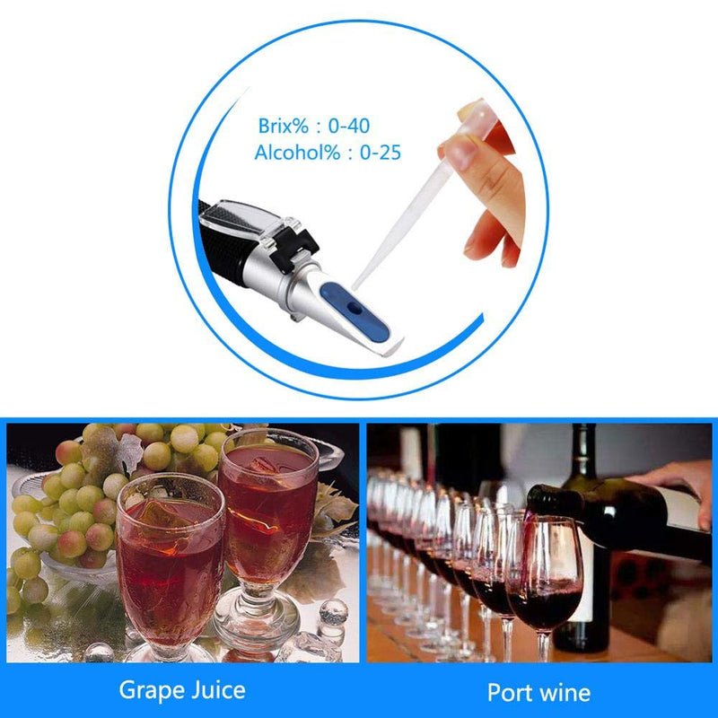 [Australia - AusPower] - Abuycs Wine Refractometer for Testing Grape Wine Brewing, Wine Making, Measuring Sugar Content in Original Grape Juice, Predicting The Wine Alcohol Degree, Dual Scale of 0-40% Brix & 0-25% vol Alcohol 