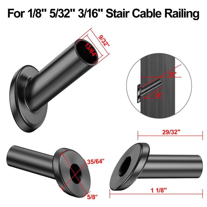 [Australia - AusPower] - BLIKA 40 Pack 30 Degree 1/8" Black Angle Beveled Protector Sleeves, 30 Degree Black Wood Post Protector for 1/8" Stair Cable Railing, T316 Stainless Steel, Angle Cable Railing Hardware 1/8" 1/8" 