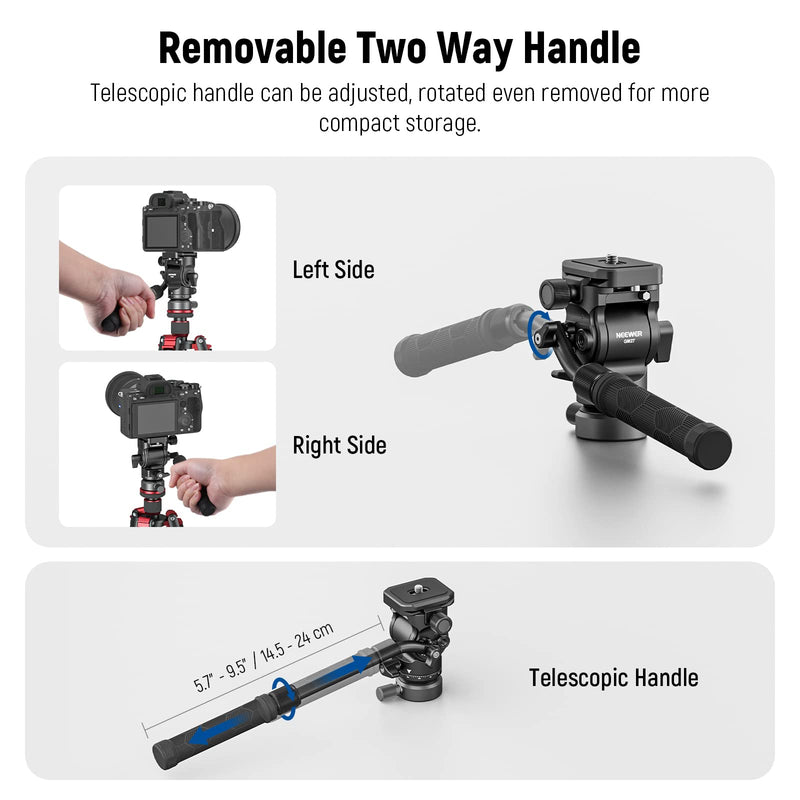 [Australia - AusPower] - NEEWER Tripod Fluid Head with +/-10° Leveling Base(37mm Dia.), Metal Pan Tilt Head with Arca Type QR Plate, Telescopic Handle for Compact Video Camera DSLR Camera, Max Load 8.8lb/4kg, GM27 
